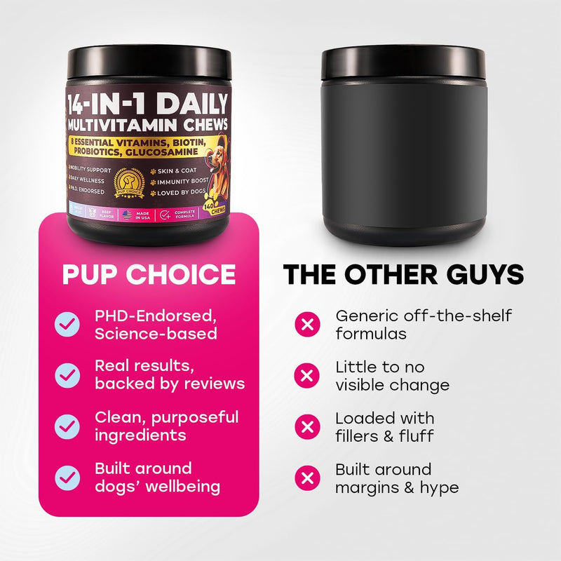 14-in-1-multivitamin-treats-for-dogs---phd-endorsed-8-vitamins-biotin-probiotics-glucosamine---daily-wellness-immunity-skin-coat-mobility-140-treats---beef-flavor---made-in-usa-5