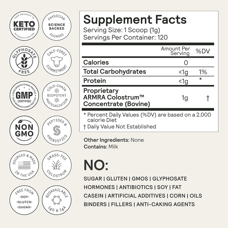 armra-colostrum-premium-powder-grass-fed-gut-health-bloating-immunity-skin-hair-contains-400-bioactive-nutrients-keto-gluten-fat-free-blood-orange-unflavored-bundle-180-servings-6