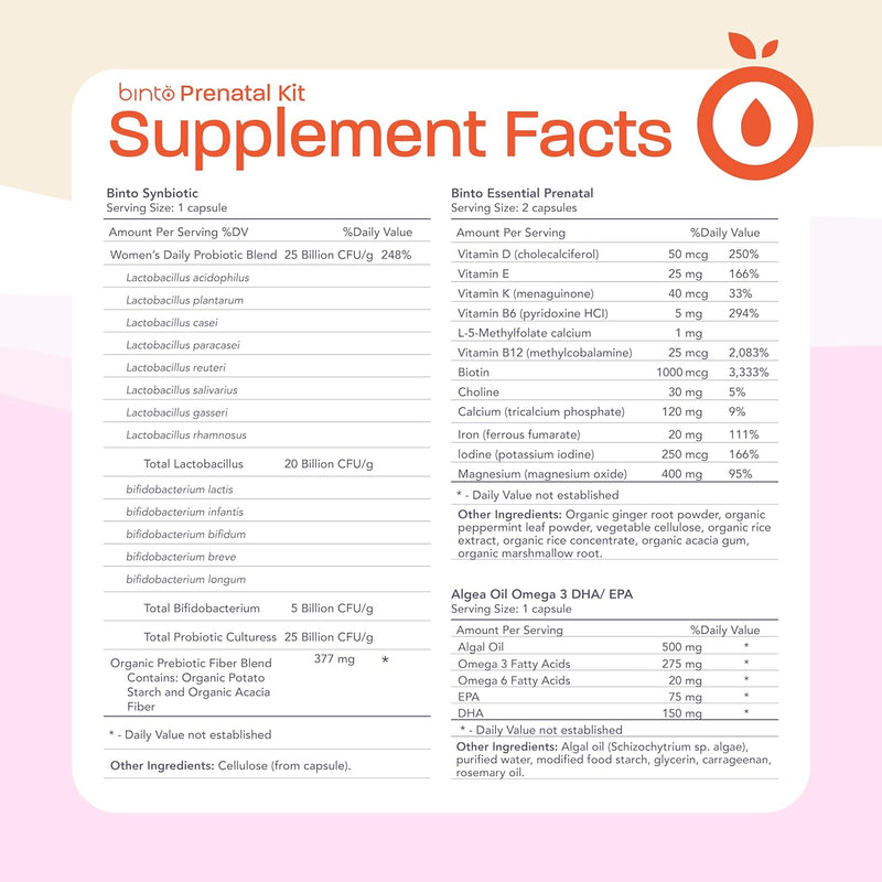 binto-prenatal-kit---4-in-1-supplements-for-healthy-mom-baby---30-day-supply---multivitamin-probiotics-iron-dha-methylated-folate-folic-acid---non-gmo-gluten-free-vegetarian-2