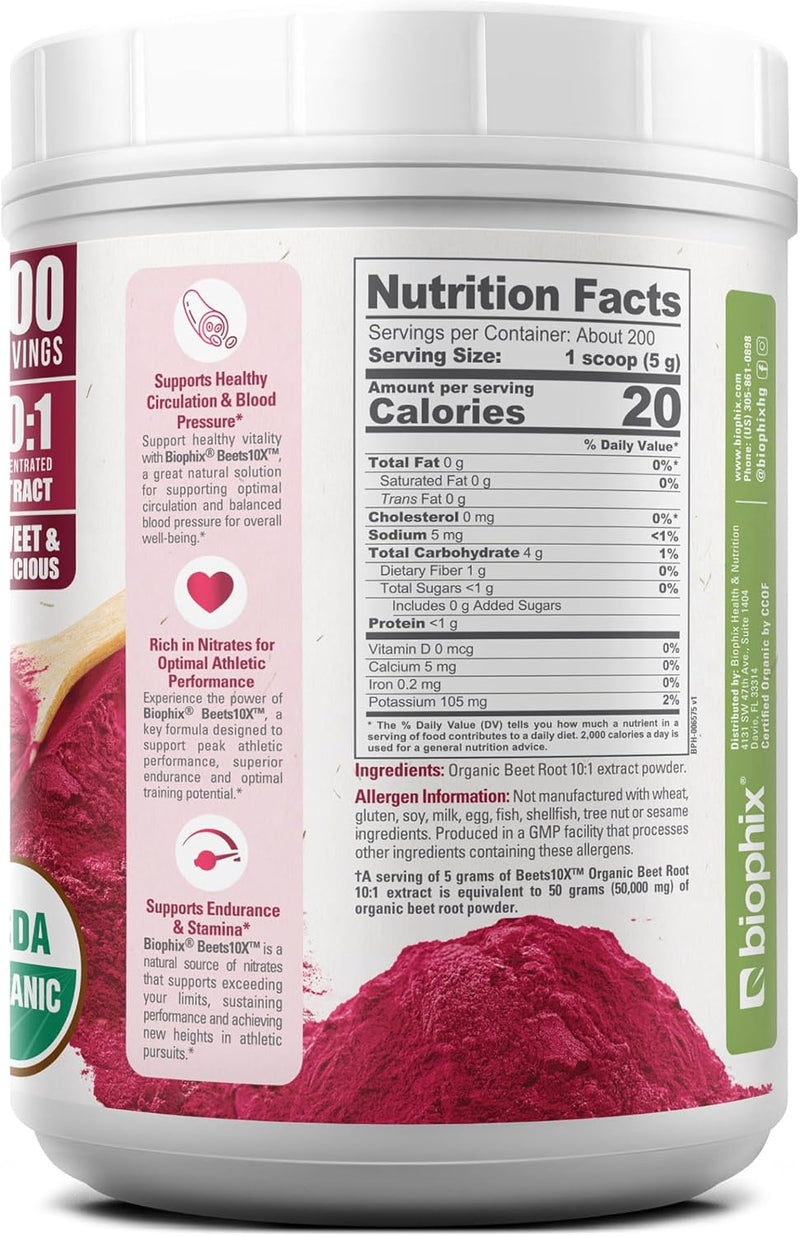 biophix-organic-beets-10x-beet-root-powder-22-lb-50000-mg-equivalent---superfood---powerful-antioxidant---rich-in-nitric-oxide---supports-heart-health---natural-flavor---no-sugar-added-5