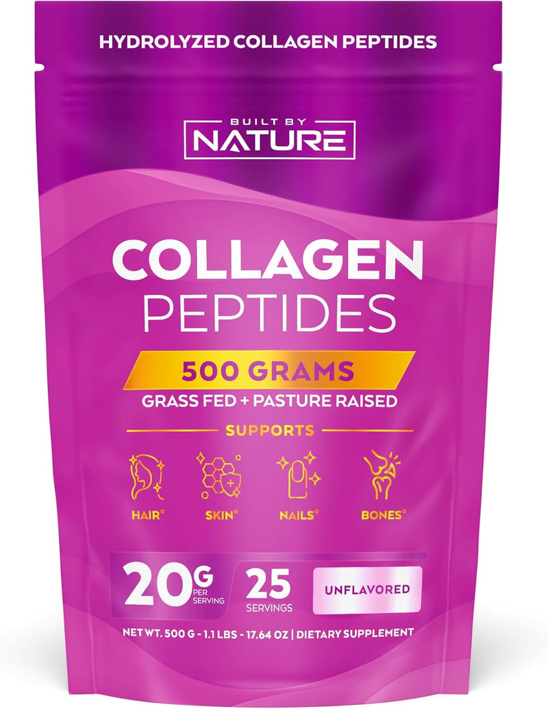 built-by-nature-collagen-peptides-powder-500-grams---unflavored-platinum-grade-hydrolyzed-collagen-protein-with-no-odor-or-taste-easy-mixing---grass-fed-non-gmo---hair-skin-nails-supplement-1