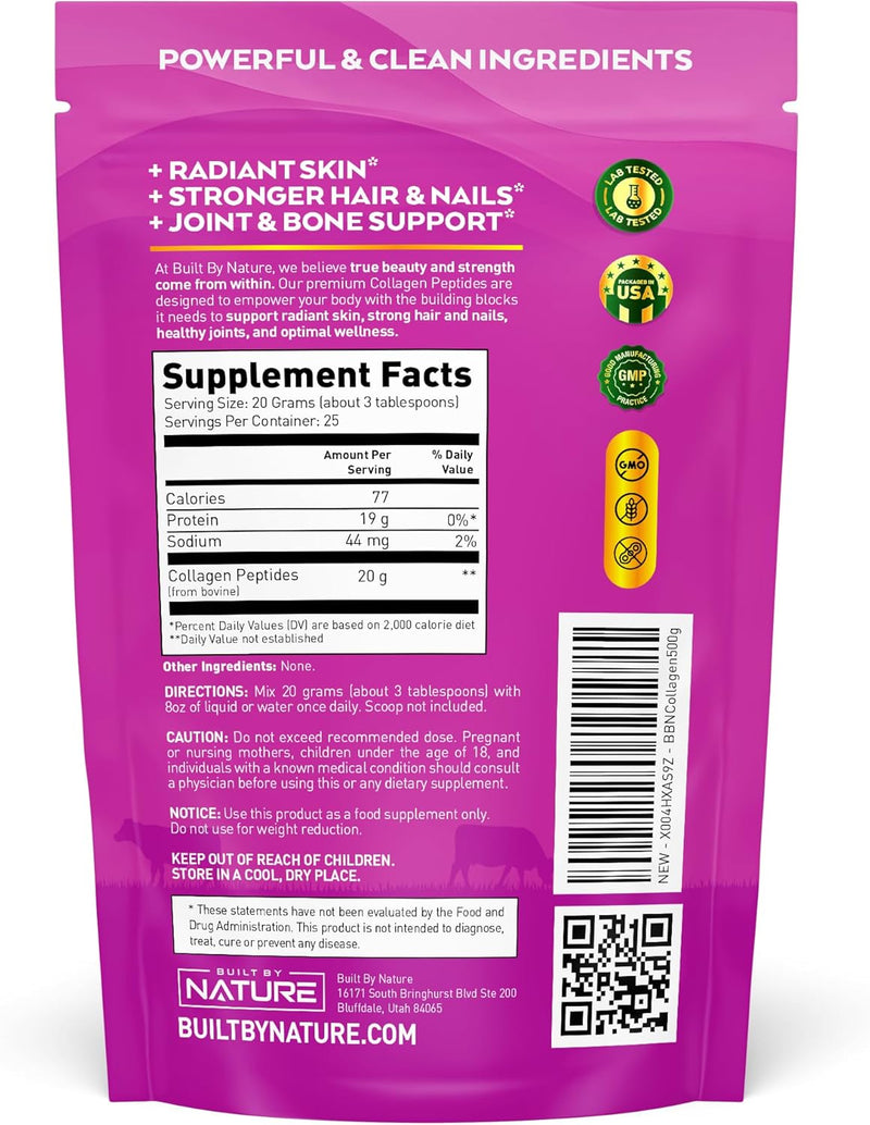 built-by-nature-collagen-peptides-powder-500-grams---unflavored-platinum-grade-hydrolyzed-collagen-protein-with-no-odor-or-taste-easy-mixing---grass-fed-non-gmo---hair-skin-nails-supplement-2