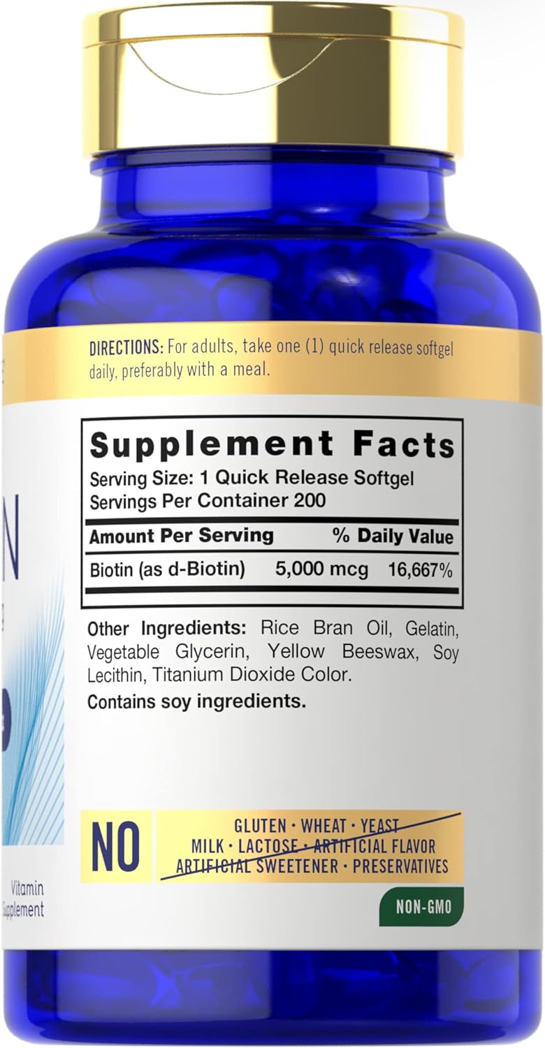 carlyle-biotin-5000mcg-softgels-200-count-vitamins-for-hair-skin-and-nails-non-gmo-gluten-free-supplement-2