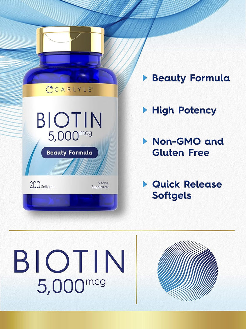 carlyle-biotin-5000mcg-softgels-200-count-vitamins-for-hair-skin-and-nails-non-gmo-gluten-free-supplement-3
