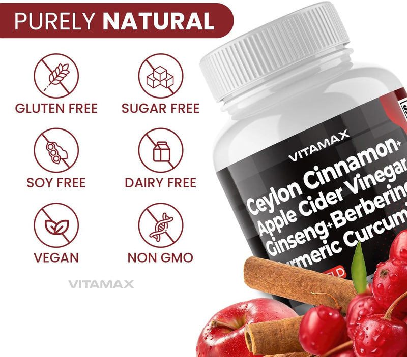 ceylon-cinnamon-apple-cider-vinegar-turmeric---gluco-health-support---panax-ginseng-berberine-bitter-melon-milk-thistle-fenugreek---non-gmo-made-in-usa-60ct-8