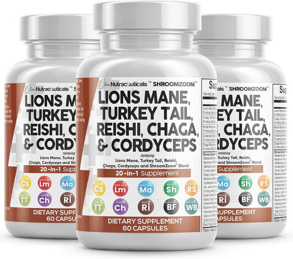 clean-nutraceuticals-lions-mane-20in1-mushroom-supplement-with-turkey-tail-reishi-cordyceps-chaga-maitake-meshima-poria-cocos-shiitake-oyster-porcini-enoki---3pack-1