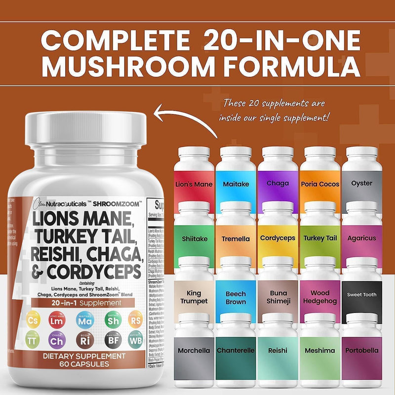 clean-nutraceuticals-lions-mane-20in1-mushroom-supplement-with-turkey-tail-reishi-cordyceps-chaga-maitake-meshima-poria-cocos-shiitake-oyster-porcini-enoki---3pack-2