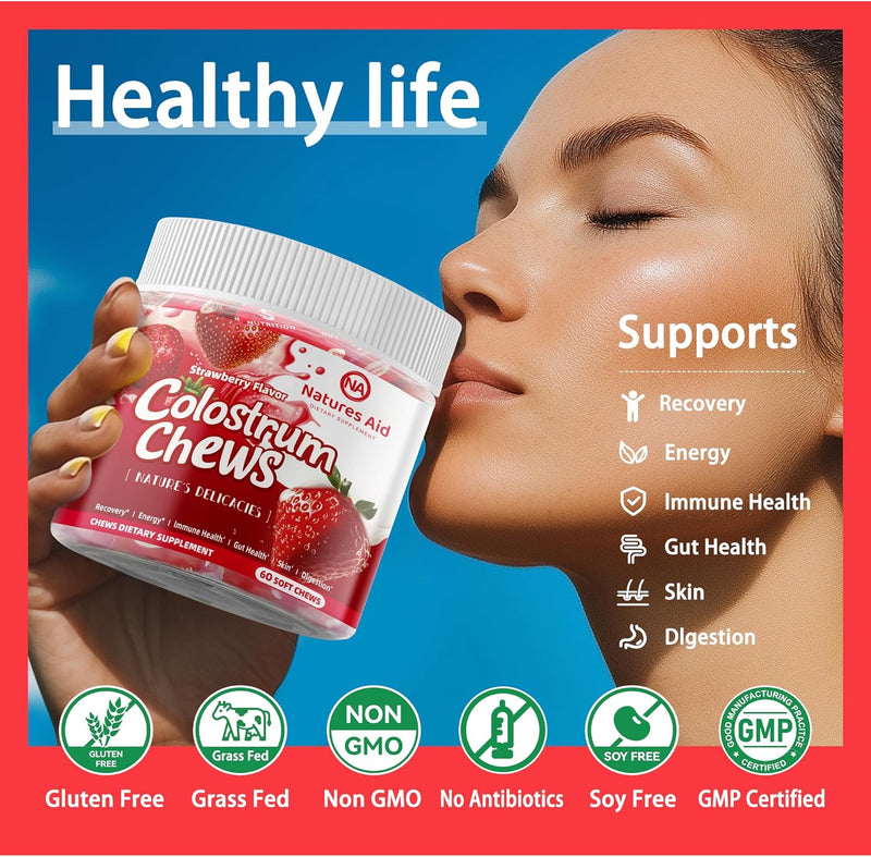 colostrum-chews-supplement-with-probiotics-for-gut-health-bloating-immune-support-skin-hair-growth-and-beauty---strawberry-flavor-60-servings-5