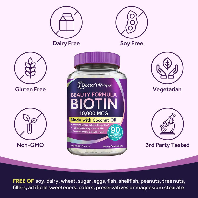 doctors-recipes-biotin-10000-mcg-hair-growth-healthy-skin-nails-energy-metabolism-vegetarian-friendly-biotin-with-coconut-oil-non-gmo-3-month-supply-90-vegetarian-softgels-4