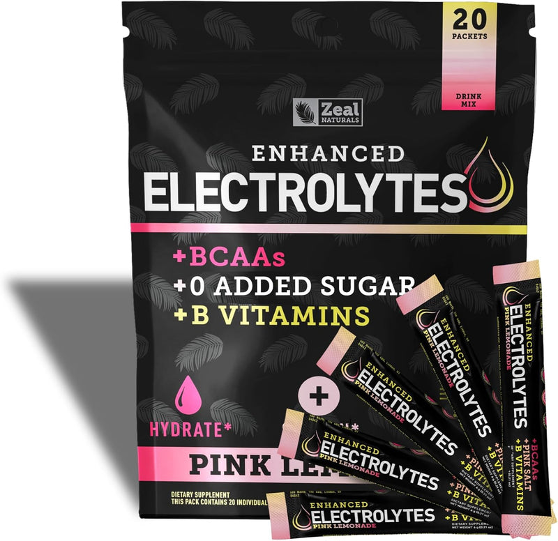 enhanced-electrolyte-powder-stick-packs-pink-lemonade---20-packets-w-0-sugar-bcaas-b-vitamins-electrolyte-supplement-w-potassium-zinc-magnesium-for-hydration---keto-electrolytes-1