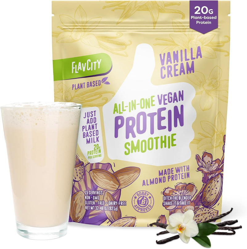 flavcity-vegan-protein-powder---vanilla-smoothie---20g-almond-plant-based-protein-powder---dairy-free-shake---with-organic-fruit-reishi-cordecyps-mushrooms---no-blender-needed-15-servings-1