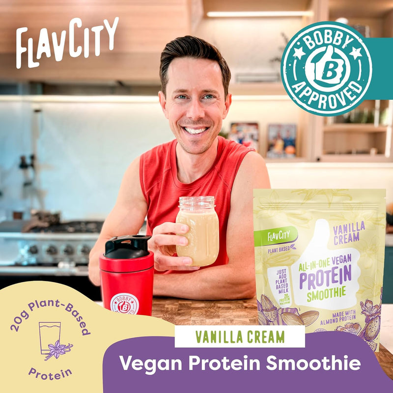 flavcity-vegan-protein-powder---vanilla-smoothie---20g-almond-plant-based-protein-powder---dairy-free-shake---with-organic-fruit-reishi-cordecyps-mushrooms---no-blender-needed-15-servings-2