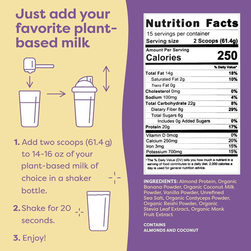 flavcity-vegan-protein-powder---vanilla-smoothie---20g-almond-plant-based-protein-powder---dairy-free-shake---with-organic-fruit-reishi-cordecyps-mushrooms---no-blender-needed-15-servings-4