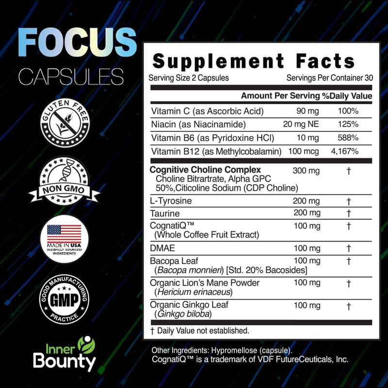 focus-14-in-1-nootropic-brain-supplement-with-lions-mane-alpha-gpc-choline-vitamin-c-b12-taurine-bacopa---energy-cognitive-memory-support-60-filler-free-capsules-2