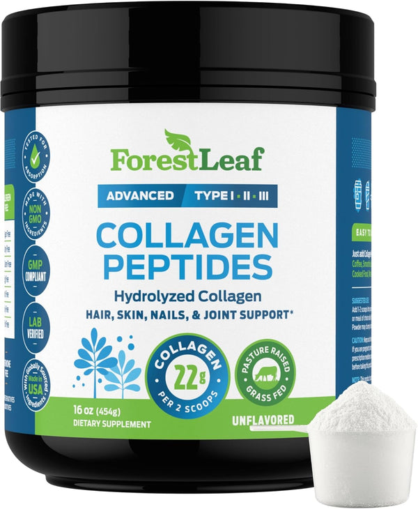 forestleaf-collagen-peptides-powder-unflavored---hydrolyzed-grass-fed-keto-collagen-protein-powder-type-1-2-3---vital-hair-skin-nails-joints-recovery-11g-per-serving-1