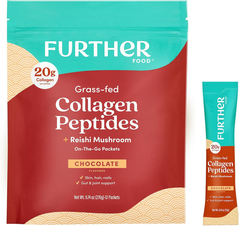 further-food-chocolate-collagen-peptides-powder-stick-packs-grass-fed-pasture-raised-hydrolyzed-type-1-3-protein-gut-health-joint-hair-skin-nails-paleo-keto-sugar-free-974-oz-1
