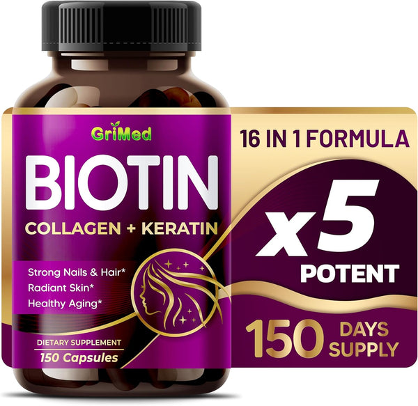 grimed-biotin-with-collagen-keratin-7275mg-strong-nails-hair-radiant-skin-healthy-aging--usa-made-tested-150-count-pack-of-1-1