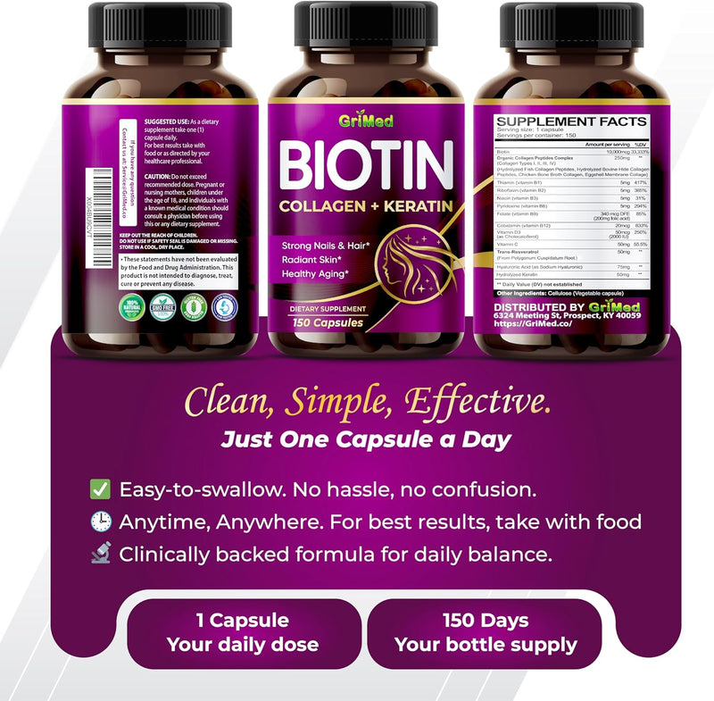 grimed-biotin-with-collagen-keratin-7275mg-strong-nails-hair-radiant-skin-healthy-aging--usa-made-tested-150-count-pack-of-1-6