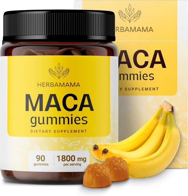 herbamama-maca-root-gummies---1800mg-maca-root-extract-for-energy-support---vegan-non-gmo-antioxidant-support-supplement---90-pectin-based-banana-flavored-chews-1