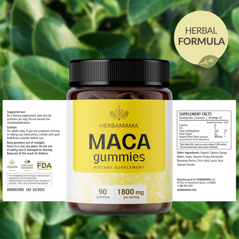 herbamama-maca-root-gummies---1800mg-maca-root-extract-for-energy-support---vegan-non-gmo-antioxidant-support-supplement---90-pectin-based-banana-flavored-chews-6
