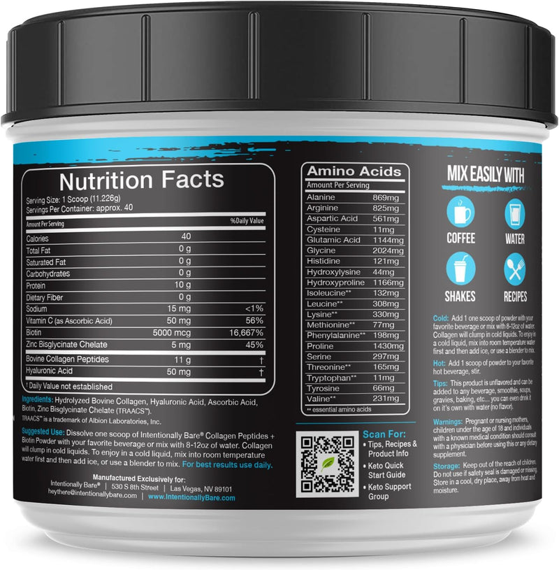 intentionally-bare-collagen-powder-unflavored---collagen-peptides-powder-with-biotin-hyaluronic-acid---non-gmo-grass-fed-collagen-protein-powder-with-10g-protein---keto-collagen-powder-40-servings-6