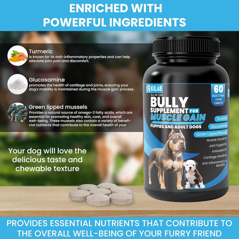 kilab-dog-weight-gainer-60-count-muscle-builder-dog-supplement-muscle-growth-supplement-for-dogs-puppies-and-adults-bully-growth-formula-with-turmeric-glucosamine-green-lipped-mussels-2