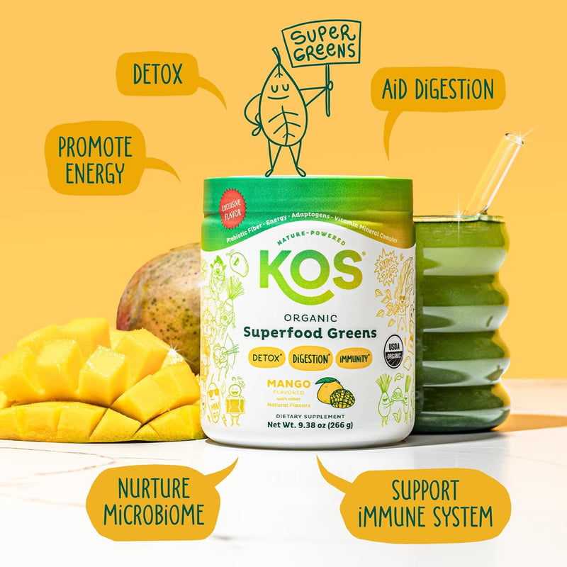 kos-organic-superfood-greens-powder---gut-health-from-prebiotic-fiber-supergreens-and-adaptogens---usda-certified-organic-made-in-a-gmp-certified-facility---28-servings-mango-2