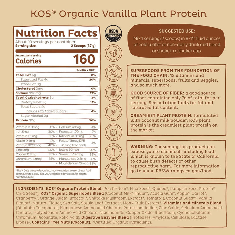 kos-plant-based-protein-powder-vanilla-usda-organic---low-carb-pea-protein-blend-vegan-superfood-rich-in-vitamins-minerals---keto-soy-dairy-free---meal-replacement-for-women-men---10-servings-6