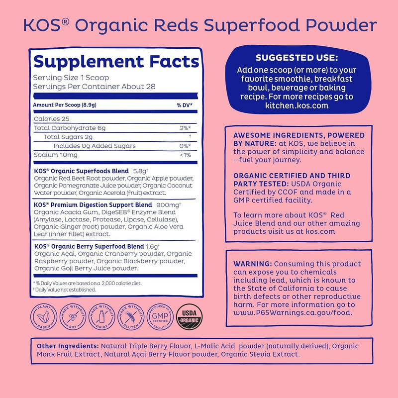 kos-reds-superfood-powder-for-antioxidants---usda-certified-organic-beet-root-goji-berries-acai-pomegranate-coconut-water-digestion-enzymes--goji-berry-popsicle-flavor-juice-mix---28-servings-2