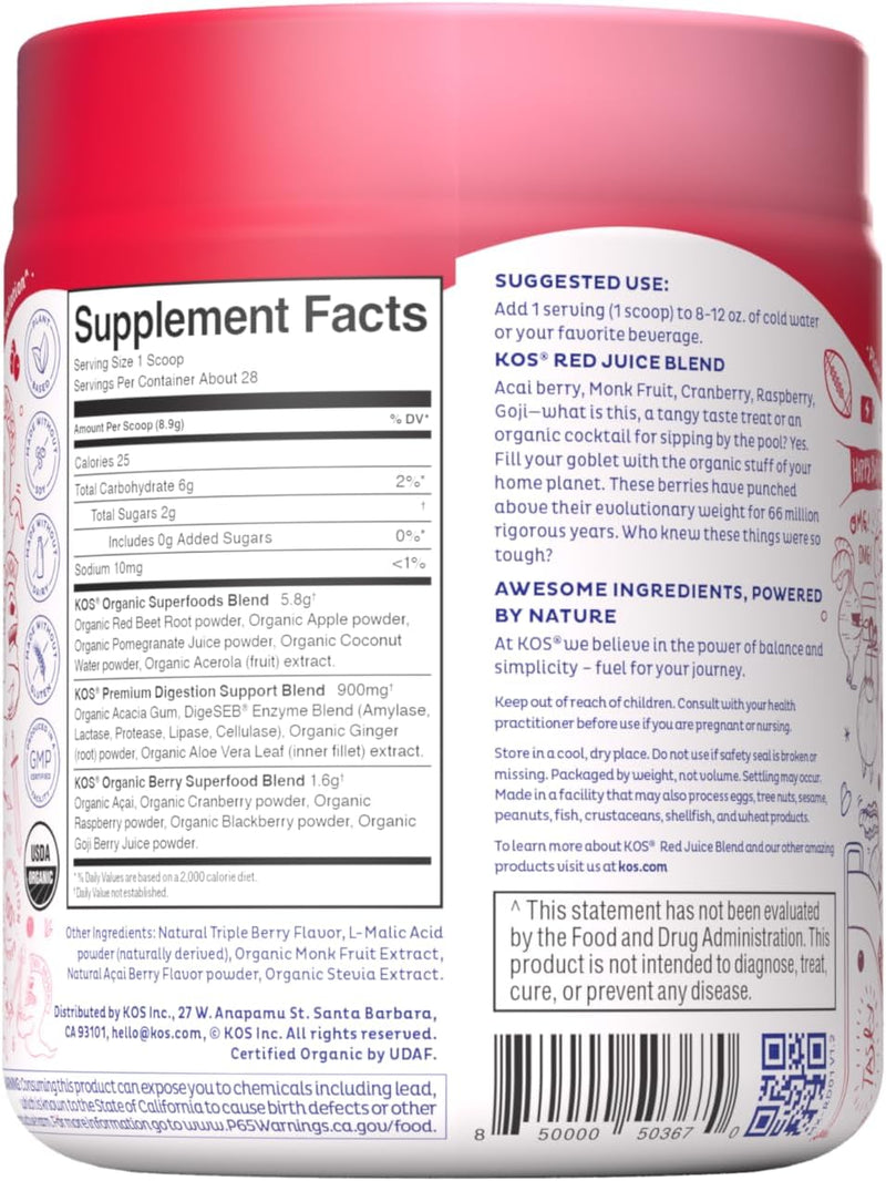 kos-reds-superfood-powder-for-antioxidants---usda-certified-organic-beet-root-goji-berries-acai-pomegranate-coconut-water-digestion-enzymes--goji-berry-popsicle-flavor-juice-mix---28-servings-3