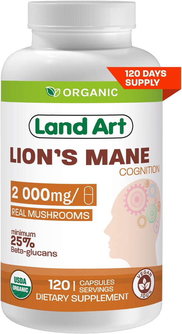 land-art-certified-organic-lions-mane---cognition-memory---120-days-supply---2000mg---cognition-memory---multiple-extraction---mental-clarity---focus-1