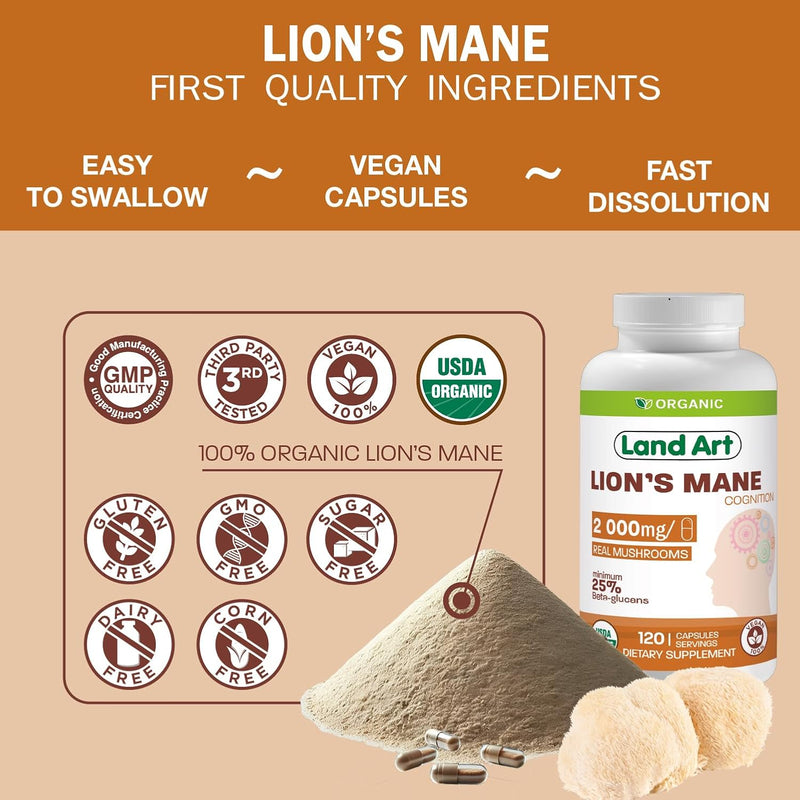 land-art-certified-organic-lions-mane---cognition-memory---120-days-supply---2000mg---cognition-memory---multiple-extraction---mental-clarity---focus-3