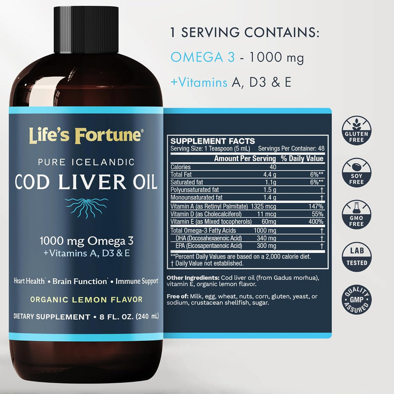 lifes-fortune-organic-cod-liver-oil-liquid-lemon-flavor-supplement---high-potency-fish-oil-omega-3-dha-epa-vitamin-a-e-d3---immune-health-joints-gmo-free-1000-mg-8-oz-1