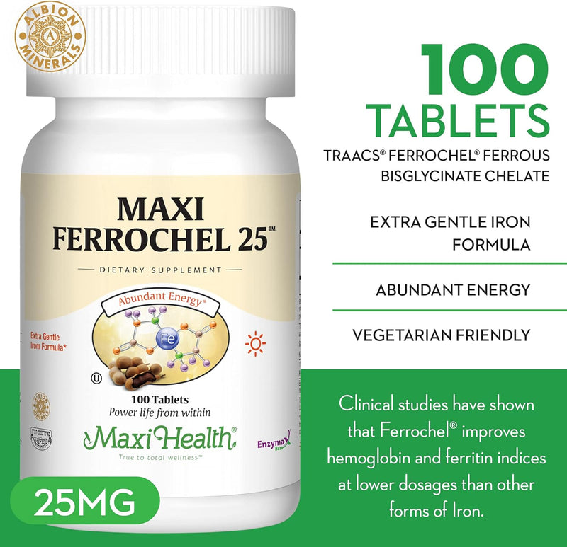maxi-health-iron-supplement---gentle-iron-supplements-for-men-women---ferrous-fumarate---ferrochel-25-mg-for-anemia-red-blood-cell-production---chelated-iron-pills---100-kosher-tablets-2