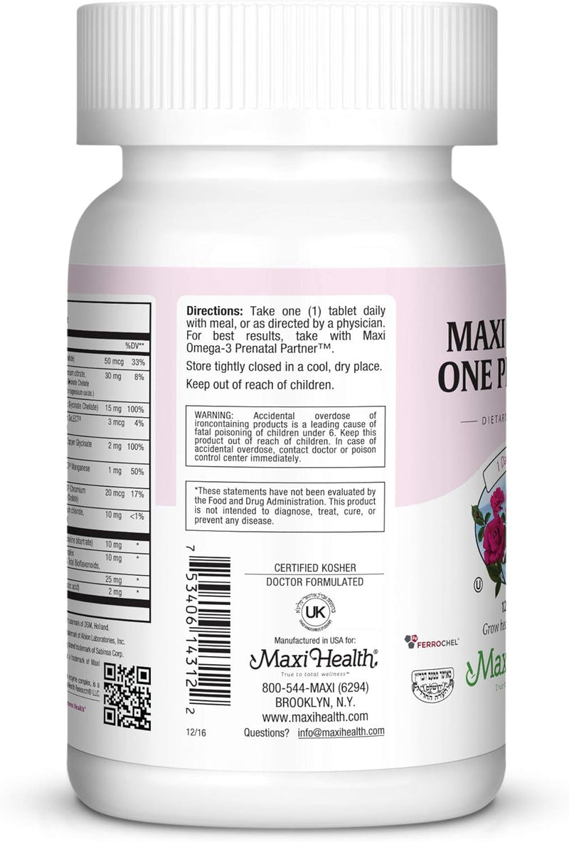 maxi-health-one-prenatal---womens-prenatal-vitamins-with-iron---enhanced-absorption-bioavailability---daily-multivitamin-for-women---multi-vitamin-mineral-supplement-for-adults---120-tablets-7