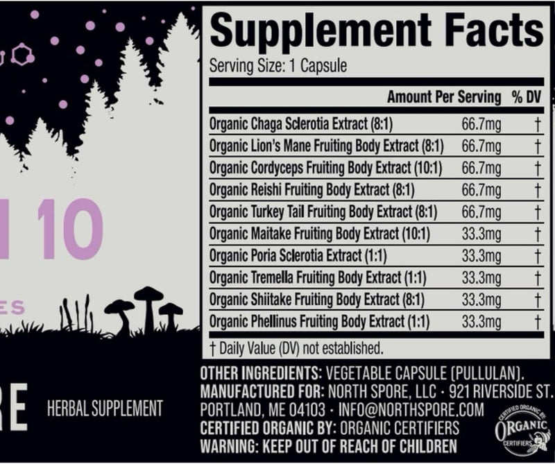 north-spore-organic-spectrum-10-high-potency-mushroom-capsules-cognitive-supplement-lions-mane-chaga-cordyceps-reishi-turkey-tail-10-medicinal-mushrooms-energy-focus-clarity---60ct-5