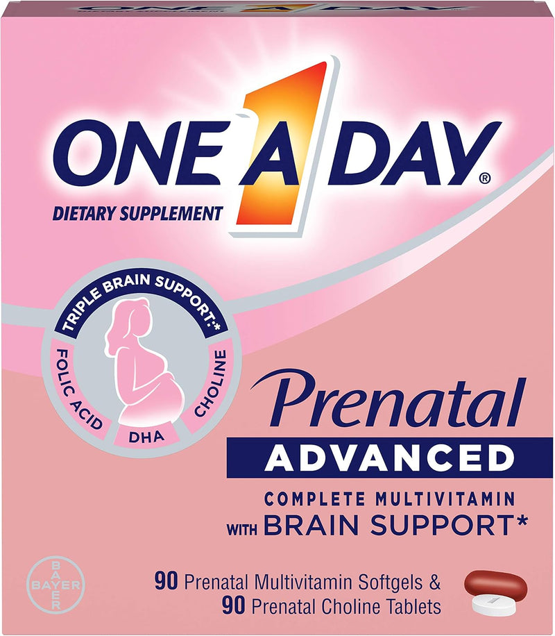 one-a-day-womens-prenatal-advanced-complete-multivitamin-with-brain-support-with-choline-folic-acid-omega-3-dha-iron-for-pre-during-and-post-pregnancy-9090-count-180-count-total-set-1