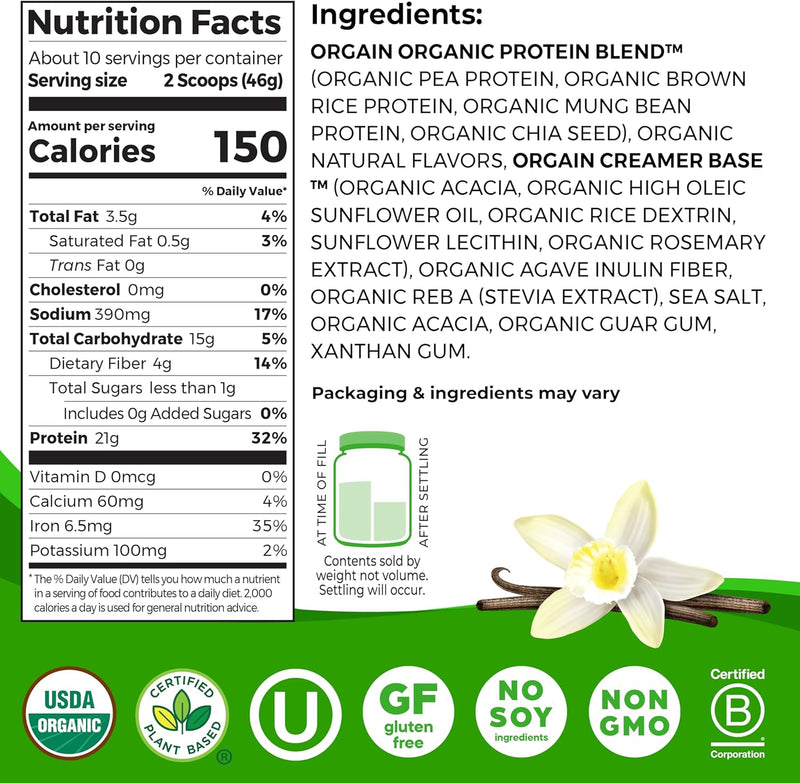 orgain-organic-vegan-protein-powder-vanilla-bean---21g-plant-based-protein-4g-prebiotic-fiber-no-lactose-ingredients-no-added-sugar-non-gmo-for-shakes-smoothies-102-lb-packaging-may-vary-2
