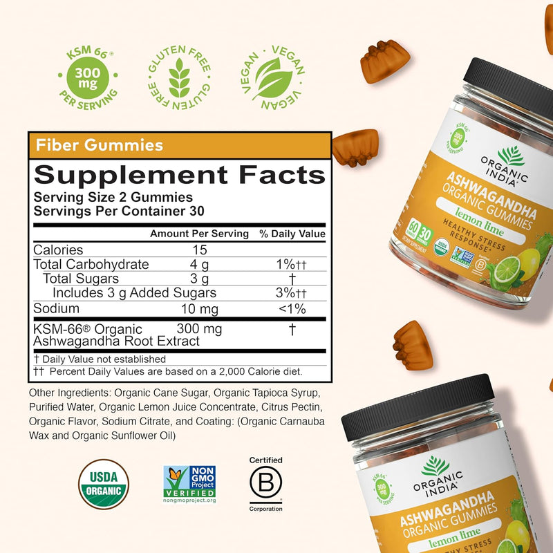 organic-india-ashwagandha-gummies-for-men-women---stress-supplement-ksm-66-ashwagandha-root-extra-strength-calm-chews-vegan-non-gmo---lemon-lime-60-gummies-5