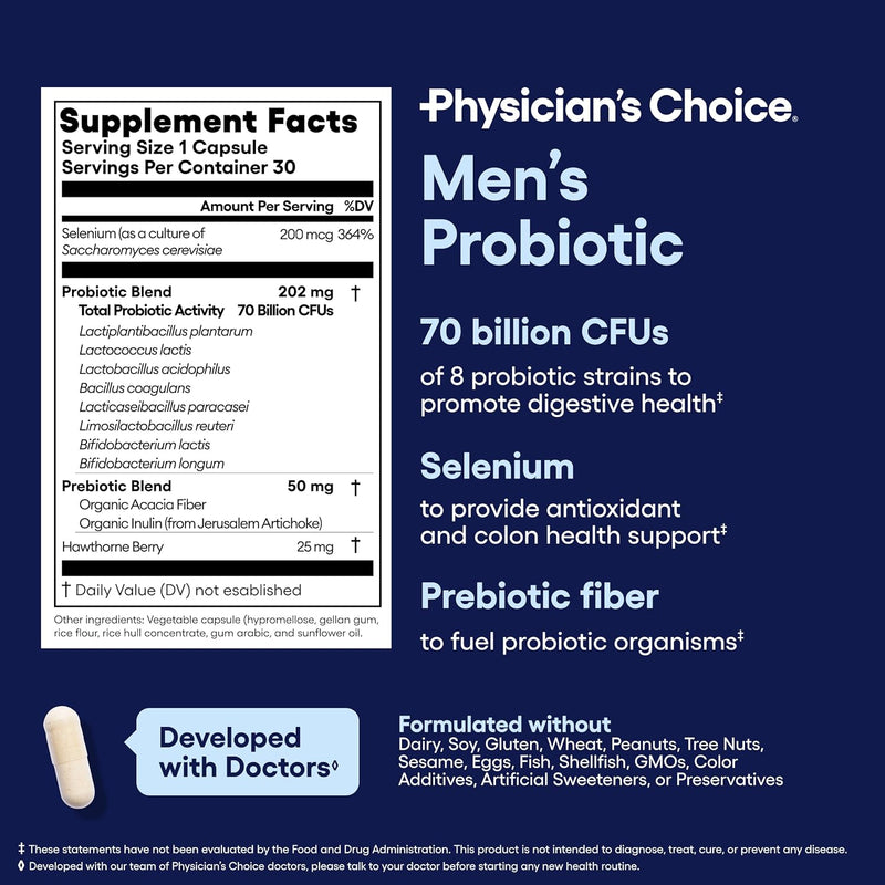 physicians-choice-probiotics-for-men---70-billion-cfu---8-strains---wselenium-organic-prebiotics---supports-digestive-health-microbiome-colon-immune-health---advanced-mens-probiotic---30ct-5