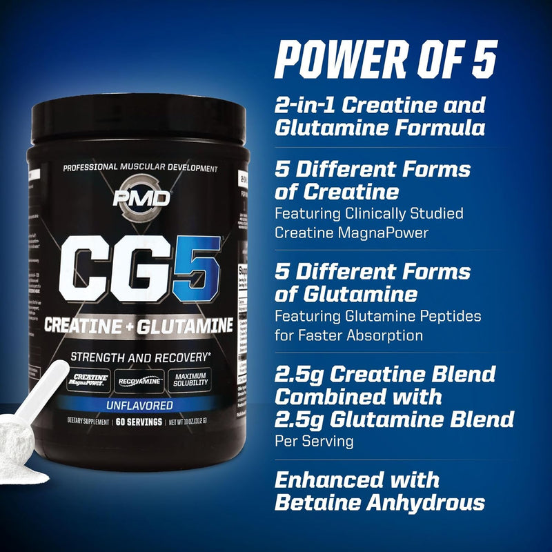 pmd-sports-cg5-premium-creatine-l-glutamine-powder-power-recovery-build-lean-muscle-increase-workout-performance-maximum-strength-pre-workout-post-workout-unflavored-60-servings-4