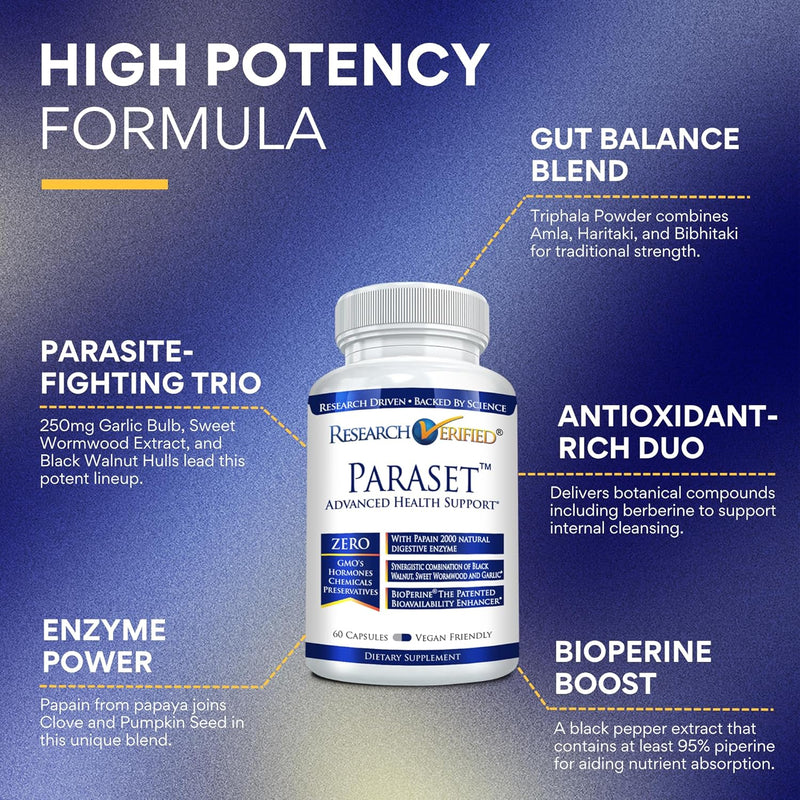 research-verified-paraset---60-capsules---natural-gut-health-enhancer---garlic-bulb-papain-sweet-wormwood-black-walnut-bioperine---vegan-2