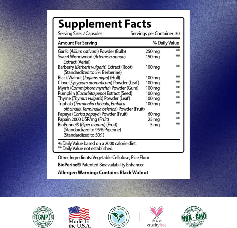 research-verified-paraset---60-capsules---natural-gut-health-enhancer---garlic-bulb-papain-sweet-wormwood-black-walnut-bioperine---vegan-7