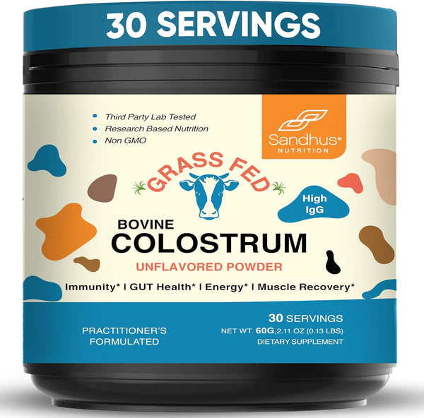 sandhus-grass-fed-bovine-colostrum-powder-for-humans-adults-30-servings-pack-of-1-cows-supplement-high-igg-for-gut-health-immunity-muscle-recovery-support-unflavored-for-men-women-1