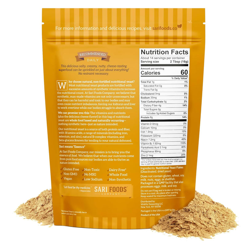 sari-foods-non-fortified-nutritional-yeast-flakes---24oz-or-8oz---organic-superfood-protein-gluten-free-dairy-free-vegan-cheese-parmesan-substitute-vitamins-b-beta-glucans-18-amino-acids-2