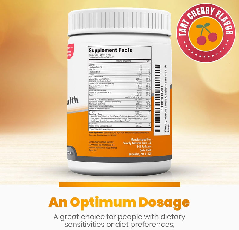 simply-natures-pure---cardio-heart-health-nitric-oxide-booster-support-supplement-powder-with-l-arginine-5000-mg-l-citrulline-1000-mg-and-hawthorne-berry-1682-ounces---tart-cherry-flavor-2