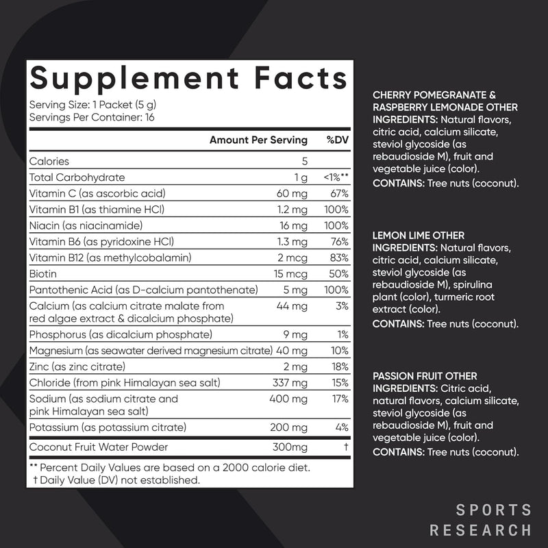 sports-research-hydrate-electrolytes-powder-packets---sugar-free-naturally-flavored-with-vitamins-minerals-and-coconut-water---supports-hydration---16-packets---variety-pack-8