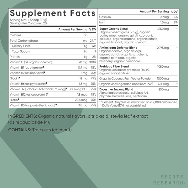 sports-research-organic-greens-superfood-powder-wspirulina-chlorella-adaptogens-enzymes-probiotics-8-vit-bs-for-gut-mood-support---vegan-sugar-free-low-cal-original-20-servings-1