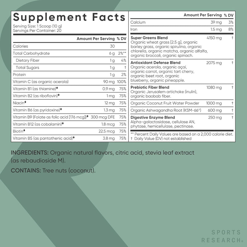 sports-research-organic-greens-superfood-powder-wspirulina-chlorella-adaptogens-enzymes-probiotics-8-vit-bs-for-gut-mood-support---vegan-sugar-free-low-cal-original-20-servings-1