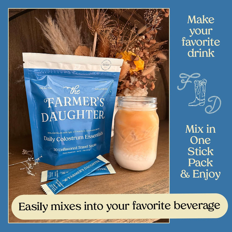the-farmers-daughter-colostrum-powder-with-vitamin-c-d3-k2-for-gut-health-bloating-hair-skin-nails-immunity-grass-fed-50-igg-supplement-unflavored-30-individual-travel-stick-packs-2